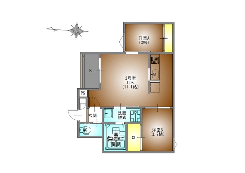 REGALEST WOOD TERRACE JOSHIN 間取図　ＬＤＫ11.1帖　洋室3.7帖　洋室3帖
