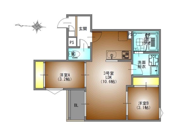 REGALEST WOOD TERRACE JOSHIN 間取図　ＬＤＫ10.6帖　洋室3.2帖　洋室3.1帖