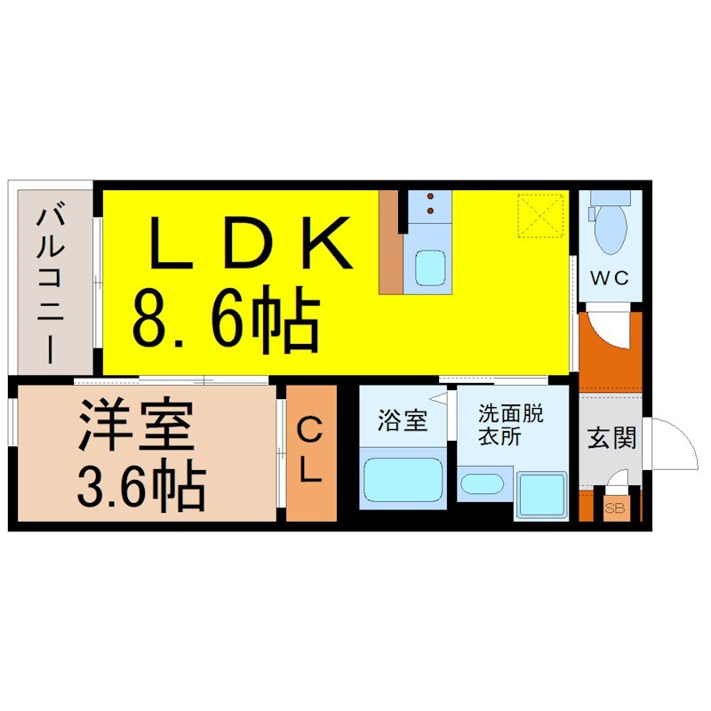 ｒｏｂｏｔ ｈｏｍｅ 本笠寺 間取図　ＬＤＫ8.6帖　洋室3.6帖