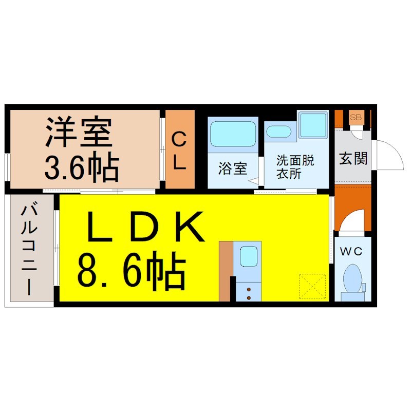 ｒｏｂｏｔ ｈｏｍｅ 本笠寺 間取図　ＬＤＫ8.6帖　洋室3.6帖