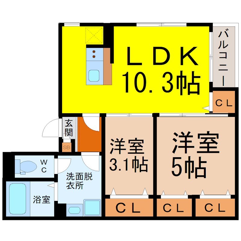 ｒｏｂｏｔ ｈｏｍｅ 本笠寺 間取図　ＬＤＫ10.3帖　洋室5帖　洋室3.1帖