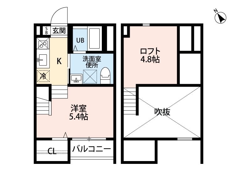 A・CORSO 八田（アコルソ八田） 間取り　洋室5.4帖　ロフト4.8帖