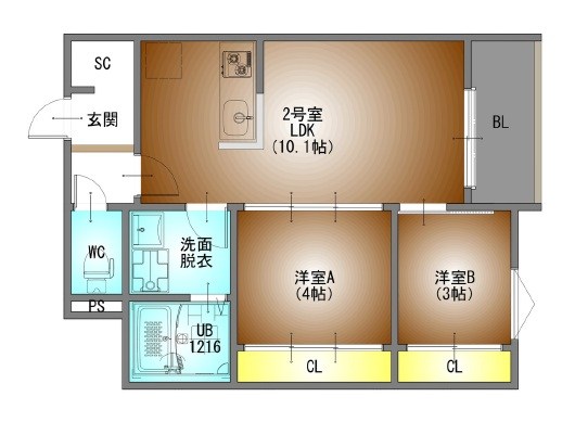 ＲＥＧＡＬＥＳＴ ＰＲＥＭＡ本陣 間取図　ＬＤＫ10.1帖　洋室4帖　洋室3帖